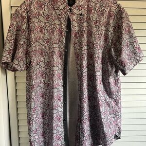 Paisley Print Men's Shirt - Pink and White